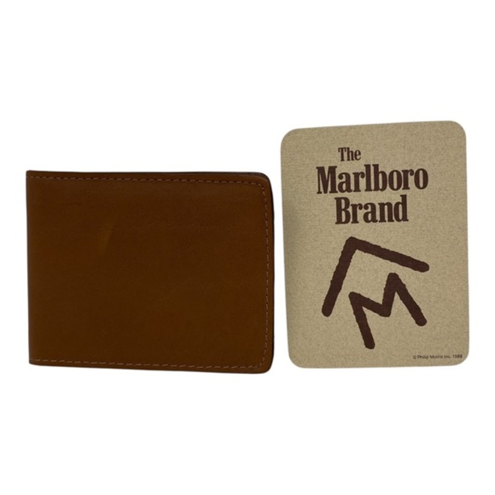 Vintage 1988 Marlboro Man Genuine Leather Bifold Wallet Made in Brazil Brown
